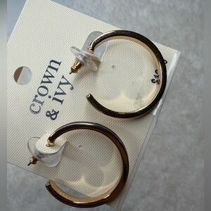 Crown & Ivy Gold and Black Hoop Earrings